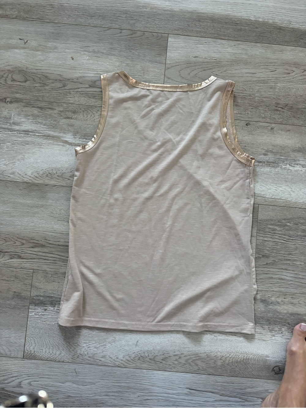Sleeveless Cream Tank with Metallic Trim